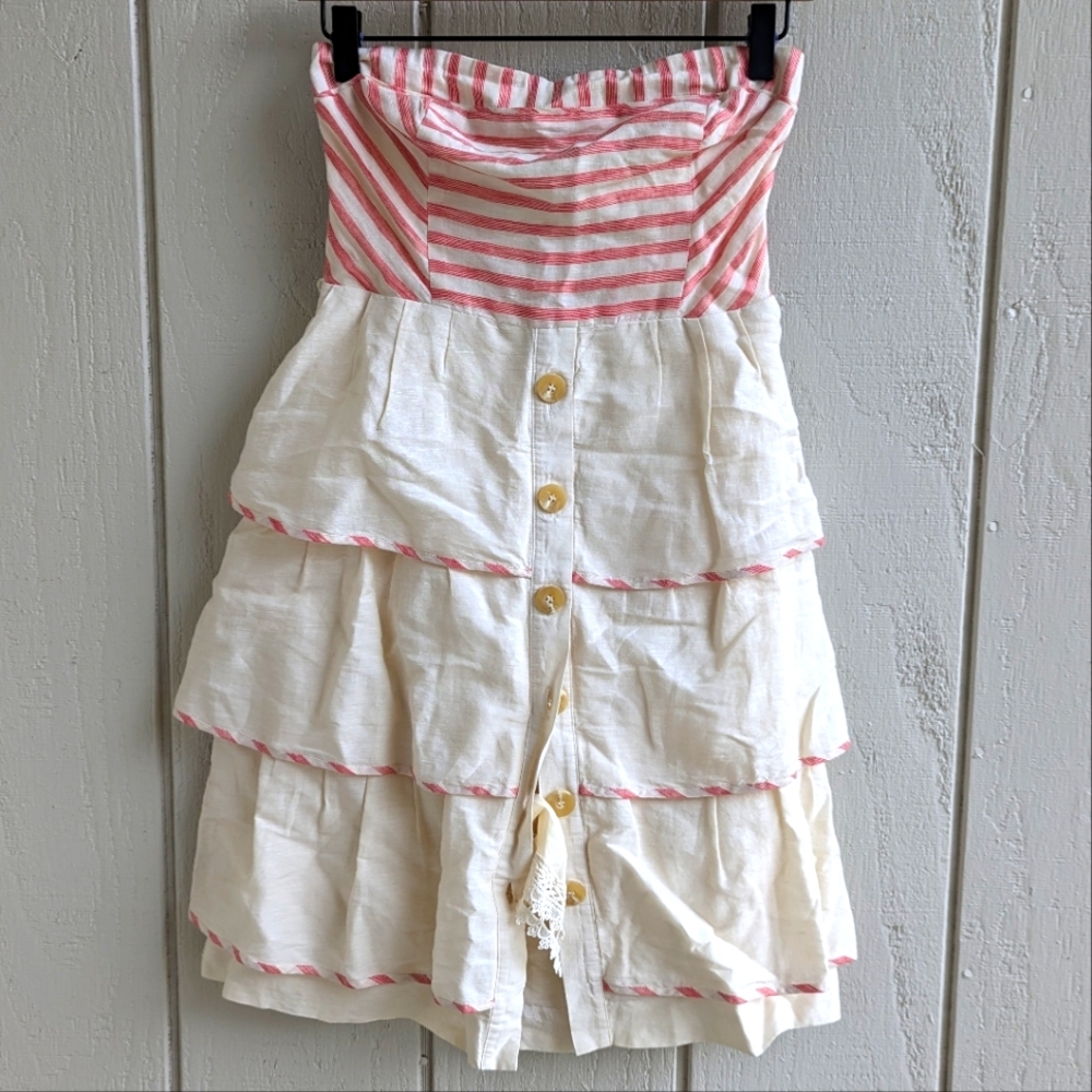Anthropologie Pink and White Strapless Dress